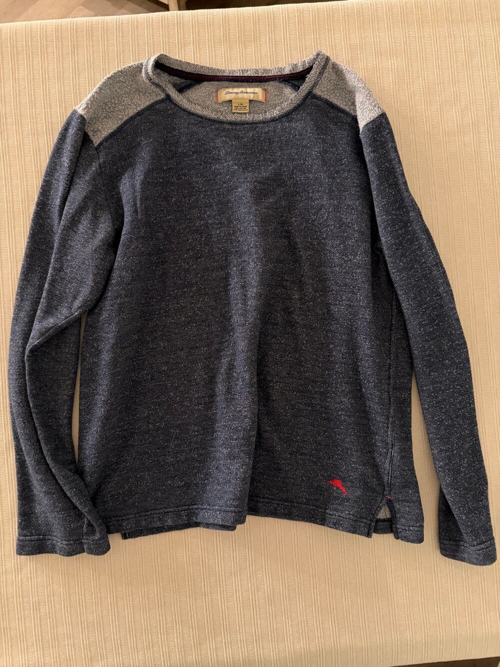 Tommy Bahama Navy Gray Marl Cotton Blend French Terry Sweatshirt Size Large